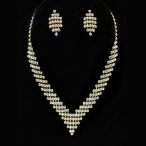 V shaped elegant necklace with earrings in gold or silver