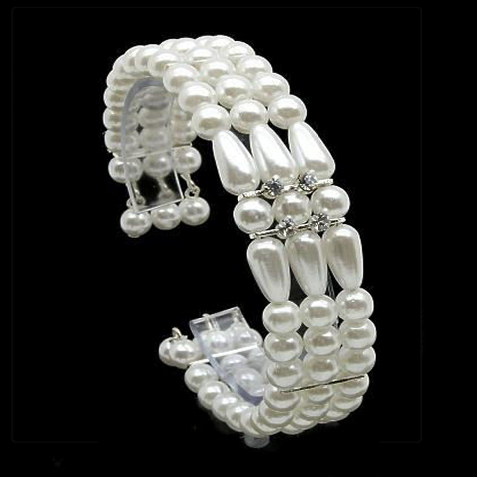 3 row bracelet, Korean faux pearls and genuine crystals.