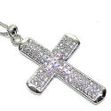  Very large 3.5in White Gold pl. drop cross 50mm across thin ball chain