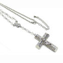  Large Rhodium 4inch drop cross on 18in chain 3D 40mm across
