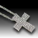 Rhodium Austrian crystal 1.5in Cross 18in chain