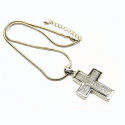 3D Crystal and Rhodium  Cross, 16 inch long with 2 inch pendant