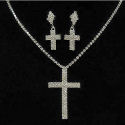 Silver Rhodium and Rhinestone 16in with 20mm cross