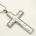 Silver and crystal hammered Cross silver snake chain 18in, 2.5in cross