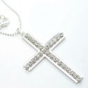 Large silver framed rhinestone 2in cross 18in chain 