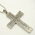 2 inch Silver and Rhodium Crystal cross, 18in snake chain