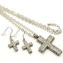  Two tone black silver Austrian crystal 18in link chain 2in drop cross 30mm, 3D cross earrings