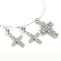 16 inch 2 strand silver metal cord with 1 inch drop crystal cross, 18mm earrings