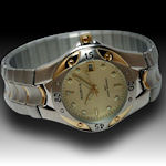 Mens Elgin bezel stretch band nice two tone with date $45