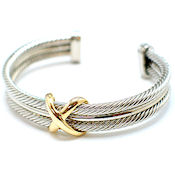 7252 $20 Yurman inspired two tone gold, 10mm wide metal  bangle