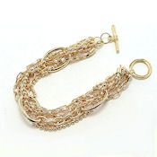 7271 $22 Gold  metal multi strands, ball, link toggle latch