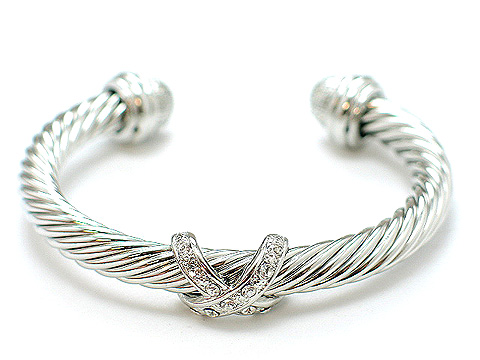 Designer twisted cable cuff Austrian crystal $50