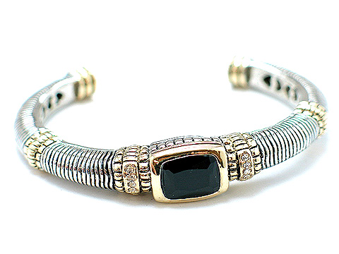 Designer cable bangle with black CZ center stone $50
