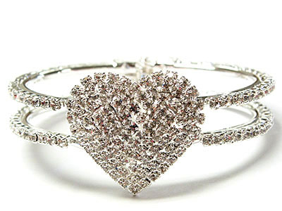 WOW Rhodium and crystal double line openable heart bracelet