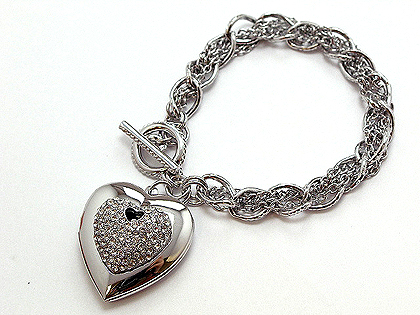 3D heart with the shine of crystals on a metal chain link with a toggle. $60