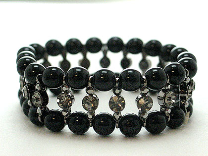 Beautiful in black pearl and crystal stretch bracelet. $55