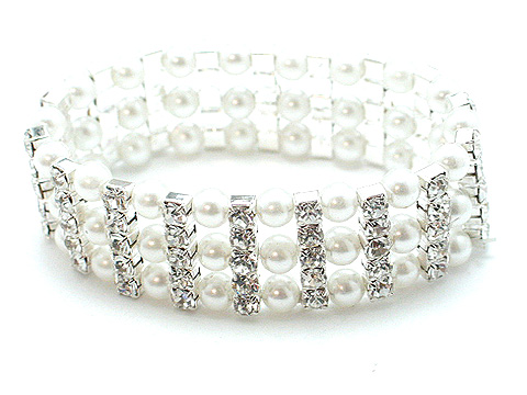 Austrian and rhinstone pearl stretch bracelet $45