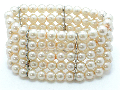  5 row glass pearl stretch bracelet $40
