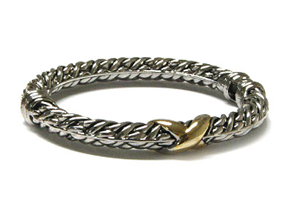 Rhodium two tone cable bangle