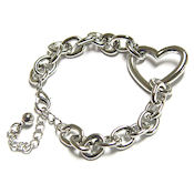 7358 $15 Designer Rhodium big heart chain link clasp bracelet