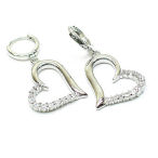 Rhodium  1.5inch drop cz stones 25mm heart