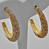 1.58in  Goldtone Topaz Rhinestones  Post Half Hoop Earring