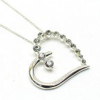 18 inch silver high polish half AA Cz's heart necklace