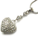 Designer Puff Rhodium heart 18 inch with 2 inch drop cluster of cz's