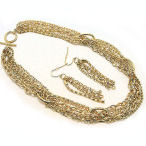 Multi chain gold-tone necklace with matchng earrings