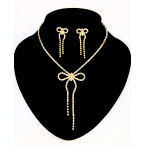 Gold Rhinestone Ribbon necklace and earring set 13.5 inch with 5inch ext. adorable