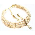 3 row 8mm pearl and crystal choker with earrings