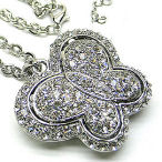  Rhodium butterfly crystal 40mm charm 20 inch necklace