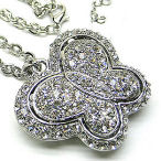 Rhodium butterfly crystal 40mm charm 20 inch necklace