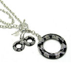 Glamorous toggle 18 inch black crystal with silver and cz on a 3 inch drop and 40mm hoop. Very elegant set