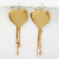 Gold Champagne crystal dangling heart earrings with teardrop stones Hook