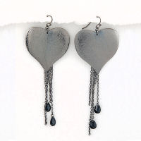 Hematite Black earrings with black teardrop stones 4 inch long