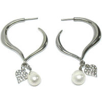  Rhodium and cyrtal heart fresh water pearl 50mm earring