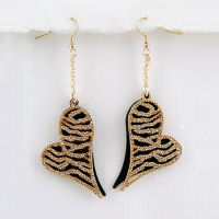 Pave crystal and black metal hearts dangling in gold tone 3.5inch