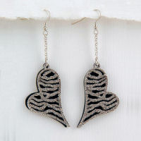 Pave crystal and black metal heart dangling in silver 3.5 inch
 earring