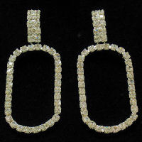 Rhinestone rhodium boutique style oval drop earrings 25x55 dangle