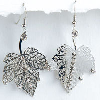 Silver and rhinestone Leaf 2.5inch long earring 
