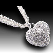  Beautiful  two tone White Gold plated double heart, 15in chain 20 X 18mm pendant
