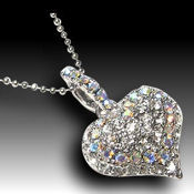 22mm x 22mm crystal heart, Sterling base 16in ball chain
