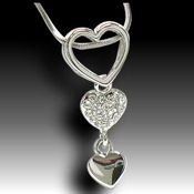 Sensual and Sexy White Gold Double heart, 17in chain 24 X 30mm pendant