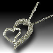 Sensual and Sexy White Gold Double heart, 17in chain 24 X 30mm pendant