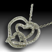  40 x 40mm pendant 18in chain, Intertwined  hearts in Rhodium and crystal 
