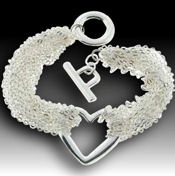 Tiffany style open heart multi chain bracelet 8in