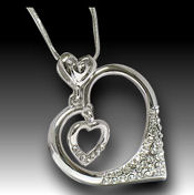  Rhodium plated Double heart within a heart,18in chain 30x32mm pendant