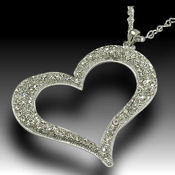 Crystal and Rhodium heart, 75 X 86mm pendant, 30in chain