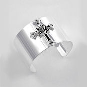 7819 $20   Silver plated Rose cross cuff  WIDE  bangle HIGH POLISH